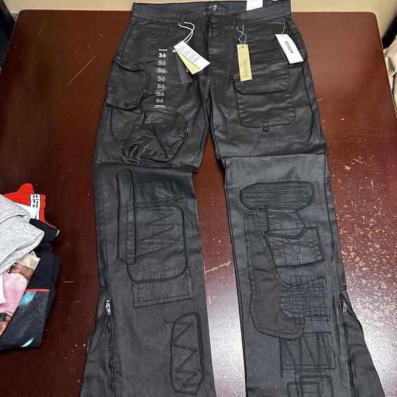 Reason Clothing Black Matte men’s flare bottom jeans size 36 or 38 waist - Picture 1 of 5